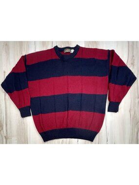 VTG OLD SCHOOL Bespoke Mens XL Wool Maroon/Navy Stripe Pullover SWEATER Grandpa